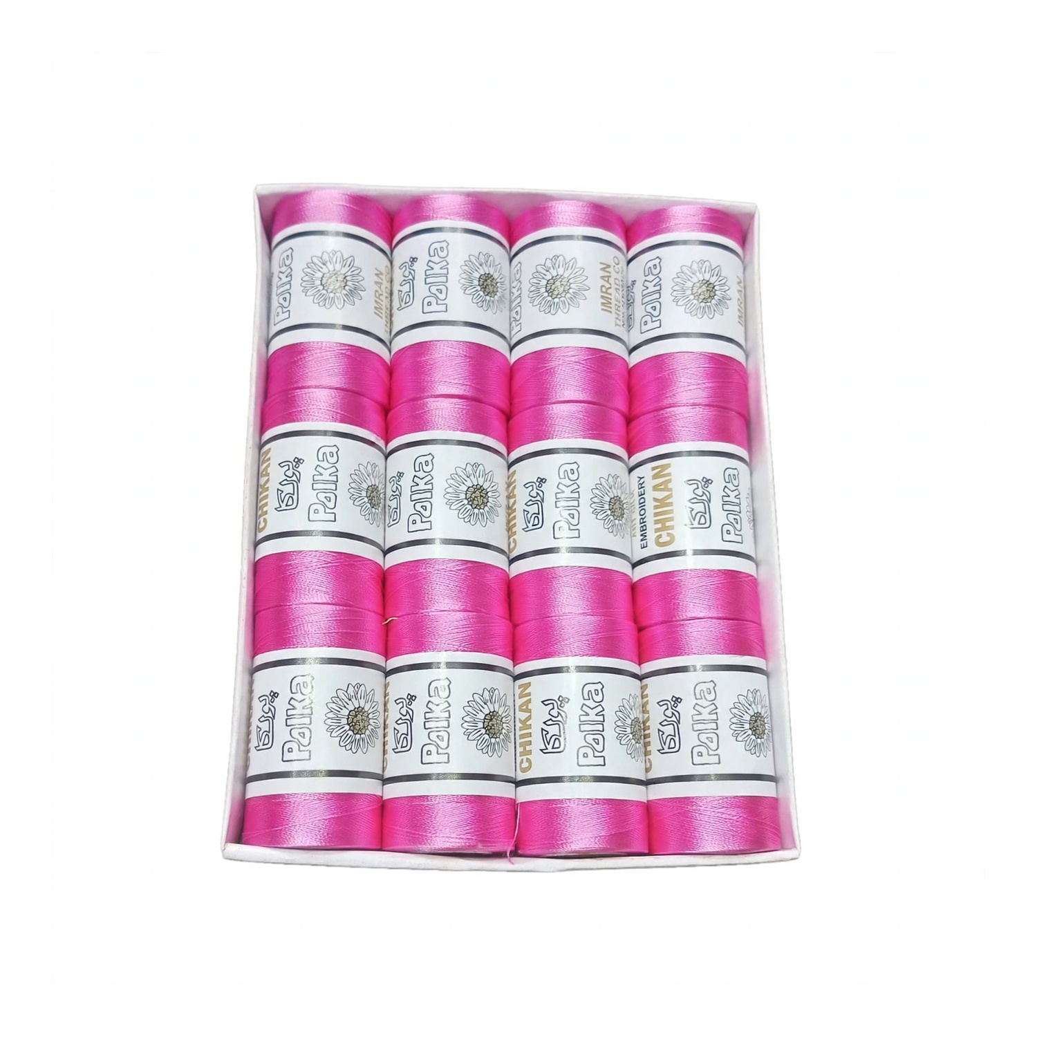 Polka Chikan Art Silk Embroidery Thread – Bright Pink | Guaranteed Best Colour | Box of 12 Spools - Image 3