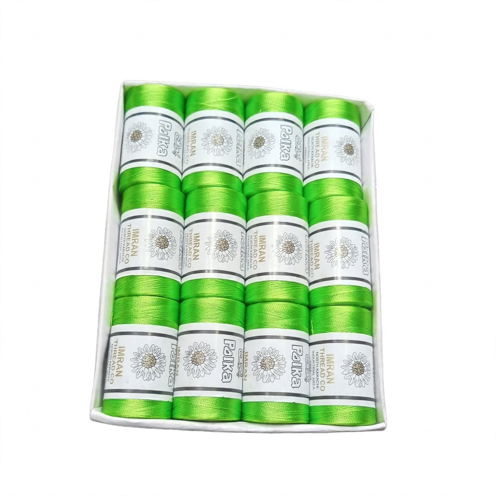 Polka Chikan Art Silk Embroidery Thread – Bright Green | Guaranteed Best Colour | Box of 12 Spools - Image 3