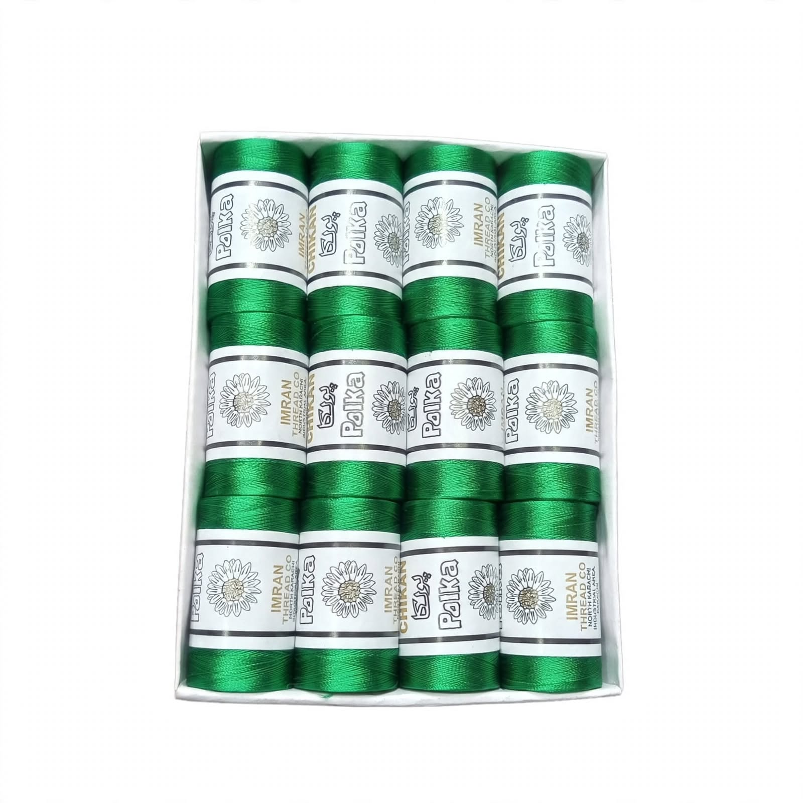 Polka Chikan Art Silk Embroidery Thread – Deep Green | Guaranteed Best Colour | Box of 12 Spools - Image 3