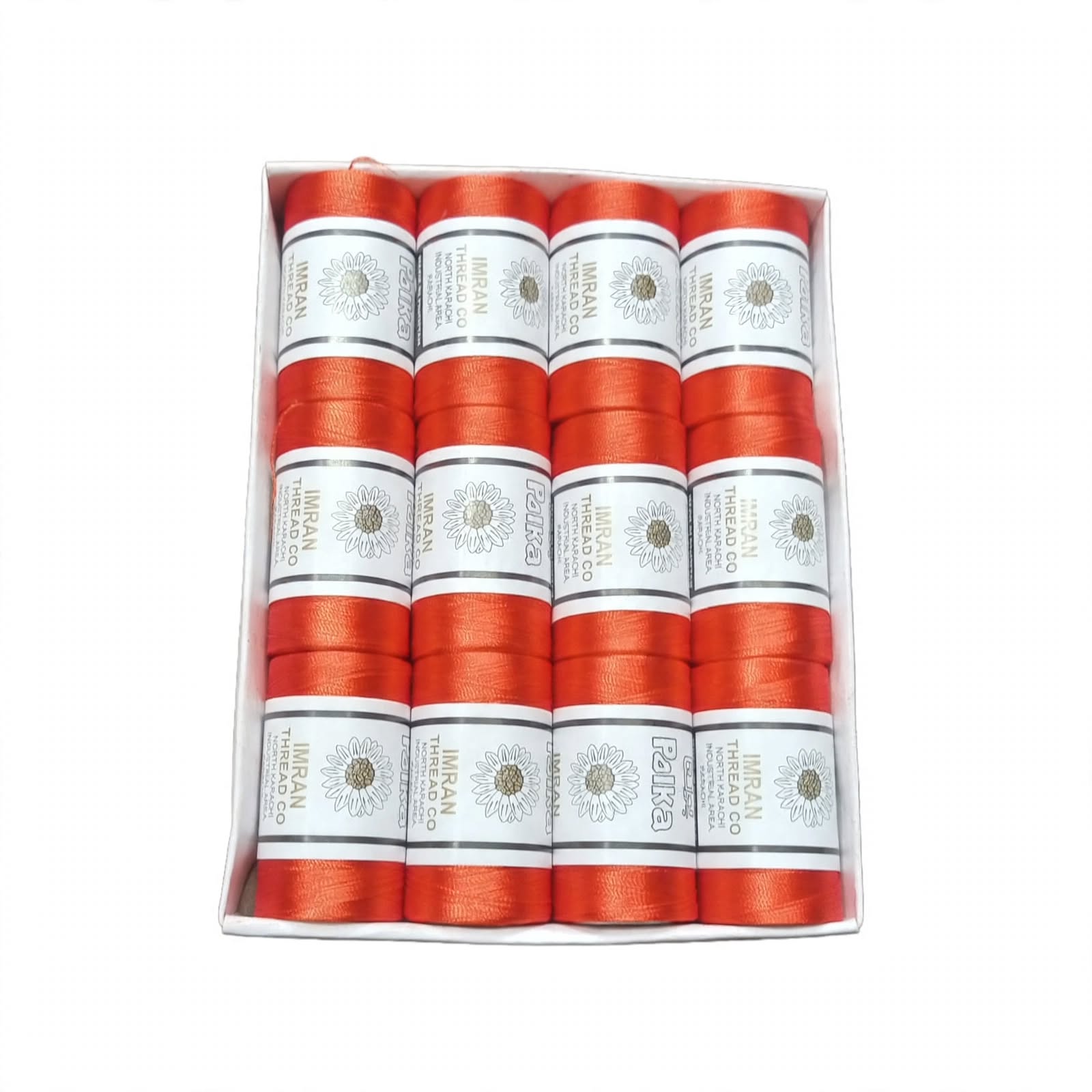 Polka Chikan Art Silk Embroidery Thread – Orange Red | Guaranteed Best Colour | Box of 12 Spools - Image 3